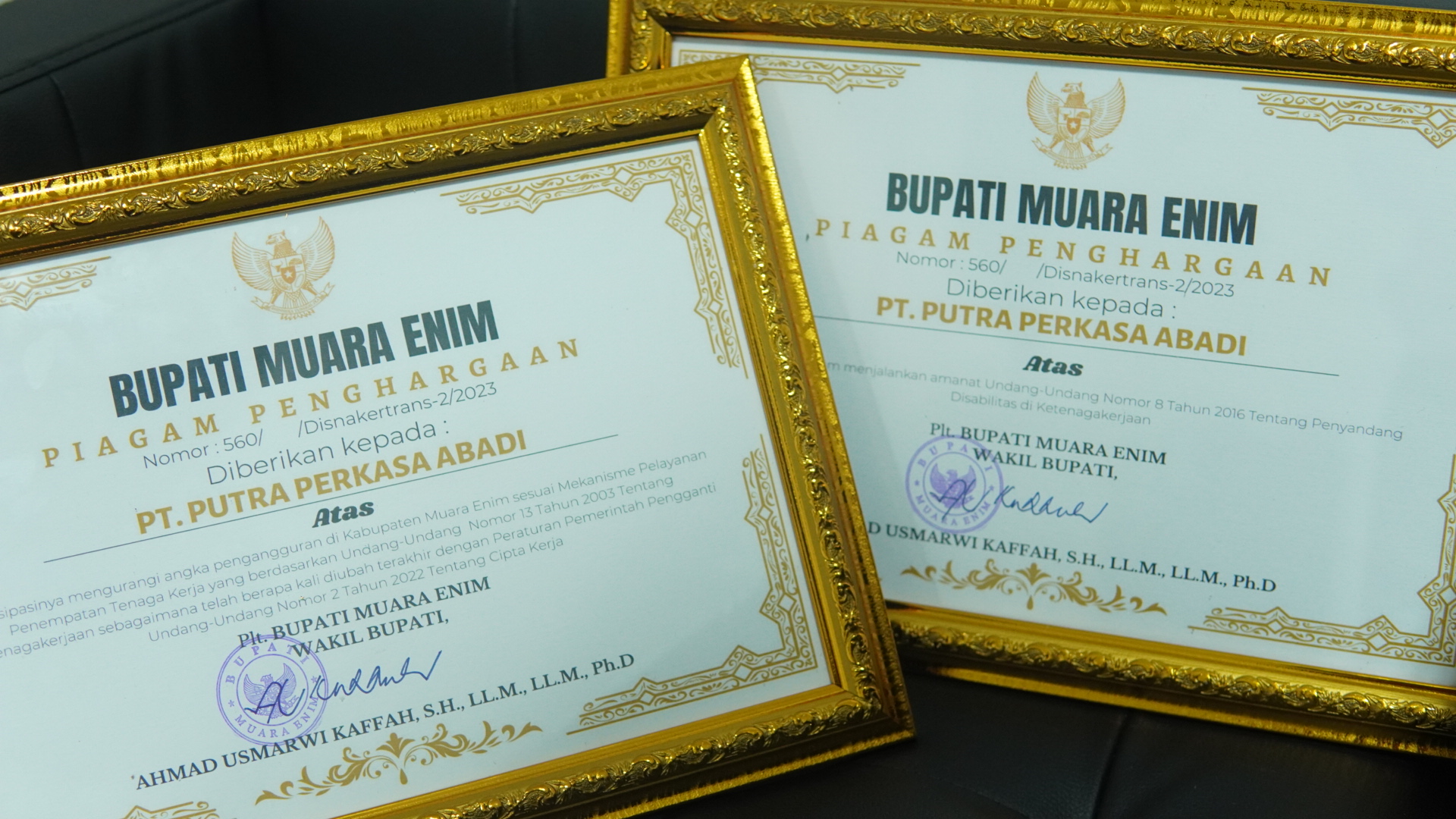 PPA Mendapatkan 2 Penghargaan dari Bupati Muara Enim